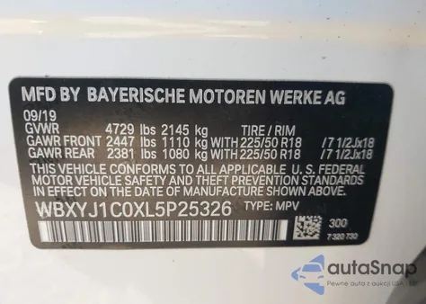 2020 BMW X2 xDrive28I z USA, uszkodzony, nr VIN WBXYJ1C0XL5P25326